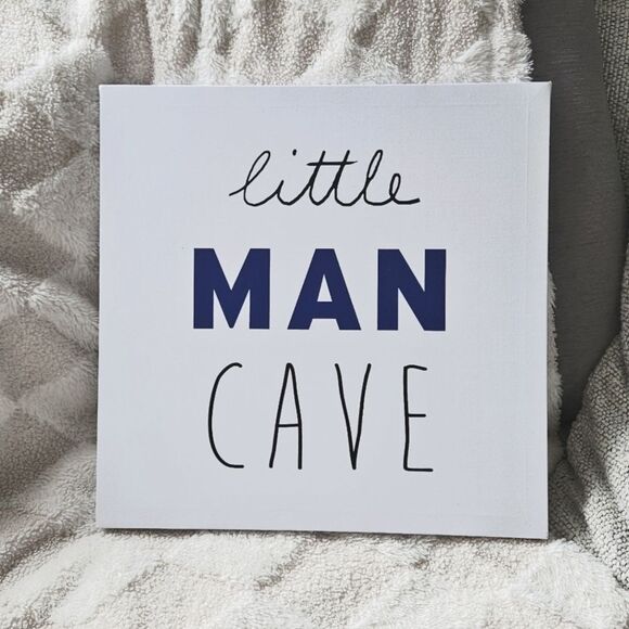 Little Man Cave Canvas Wall Art - White and Black, Blue - Picture 1 of 2